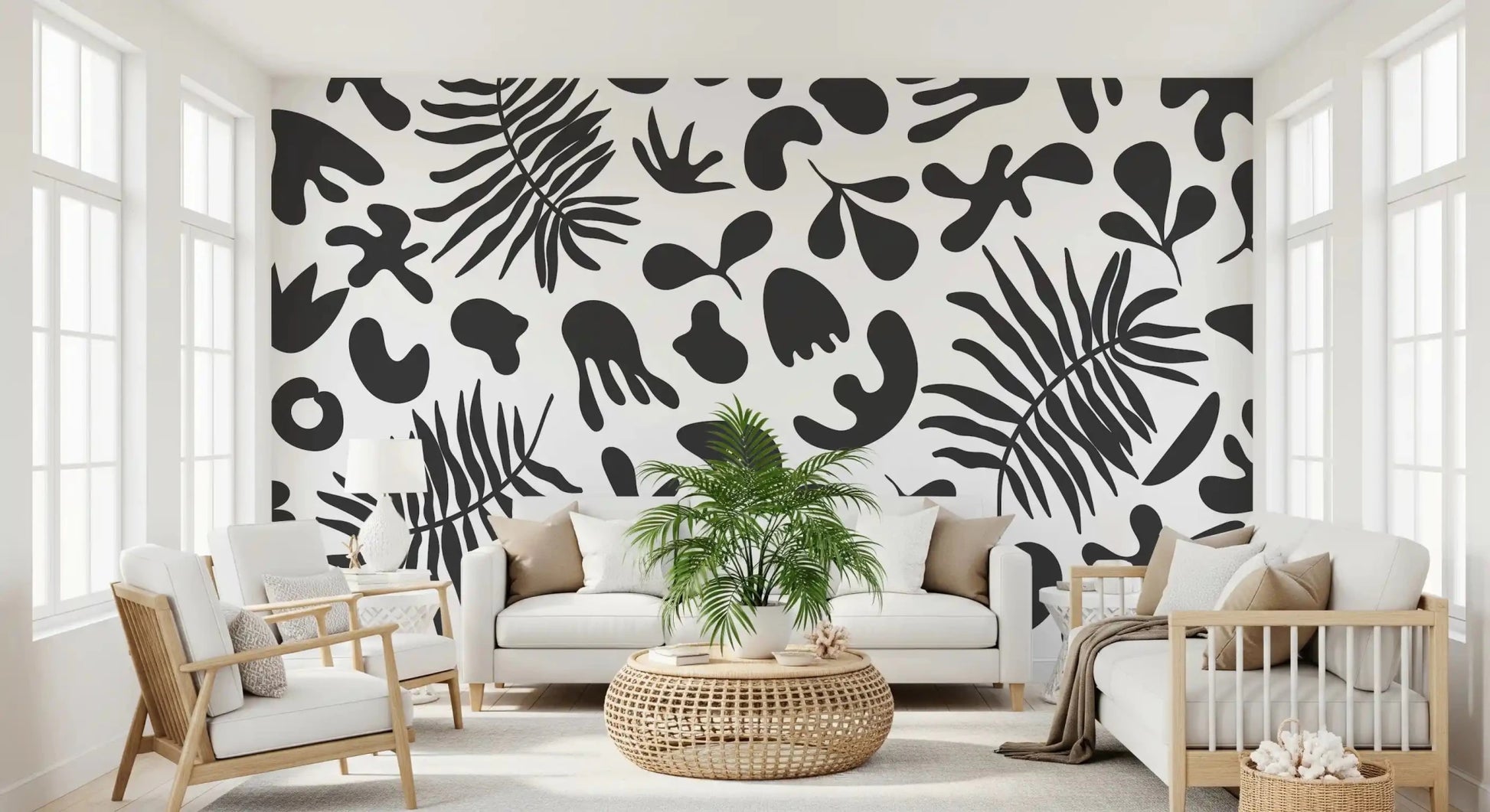 Modern nature look from Organic Foliage wall mural with clean contrast