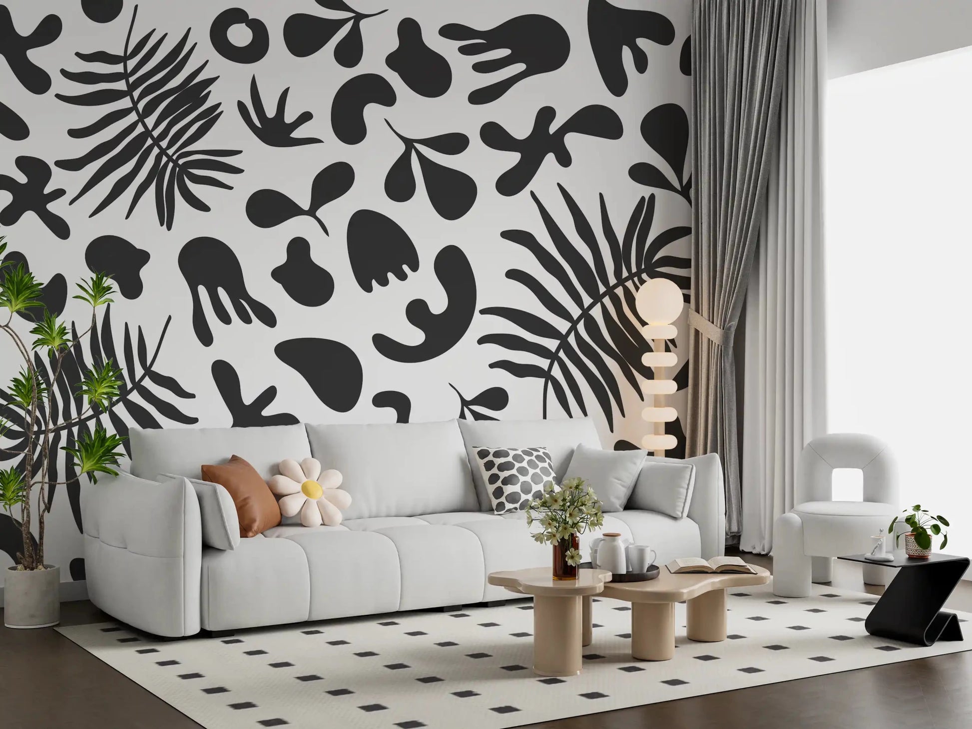 Graphic leaf repeat shown in Abstract Foliage wall mural artwork