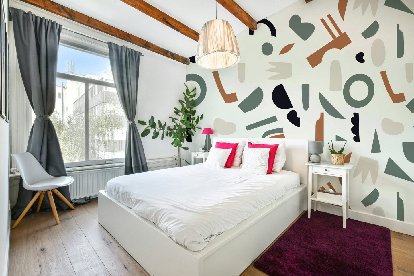 A peaceful wall mural with a modern abstract design.

