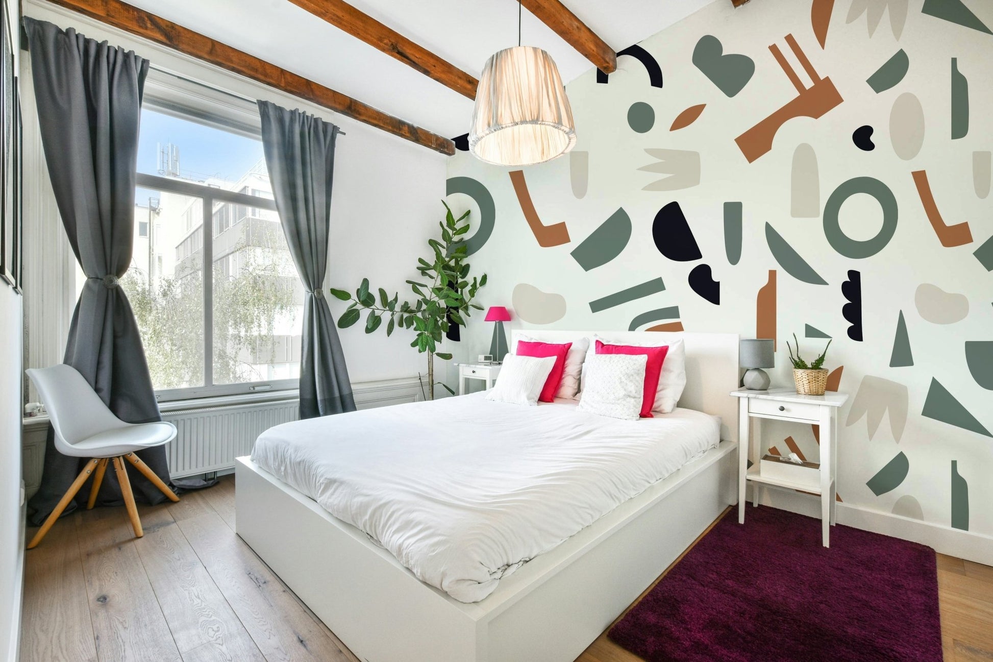 A peaceful wall mural with a modern abstract design.

