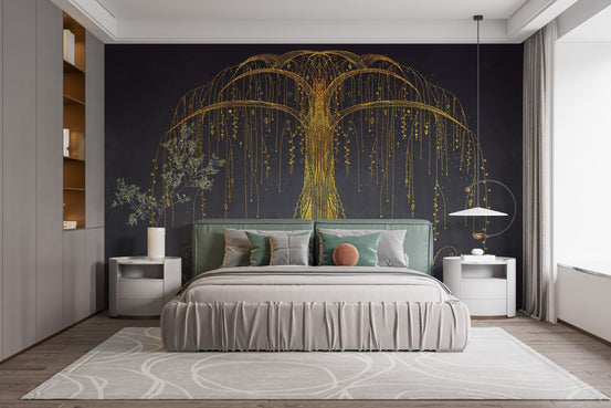 Gold Abstract Ornamental Tree Wall Murals B176