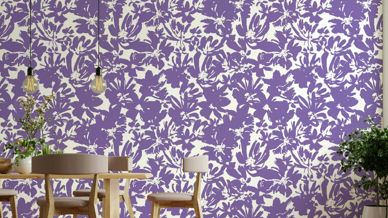 Artistic floral wallpaper for a bedroom.

