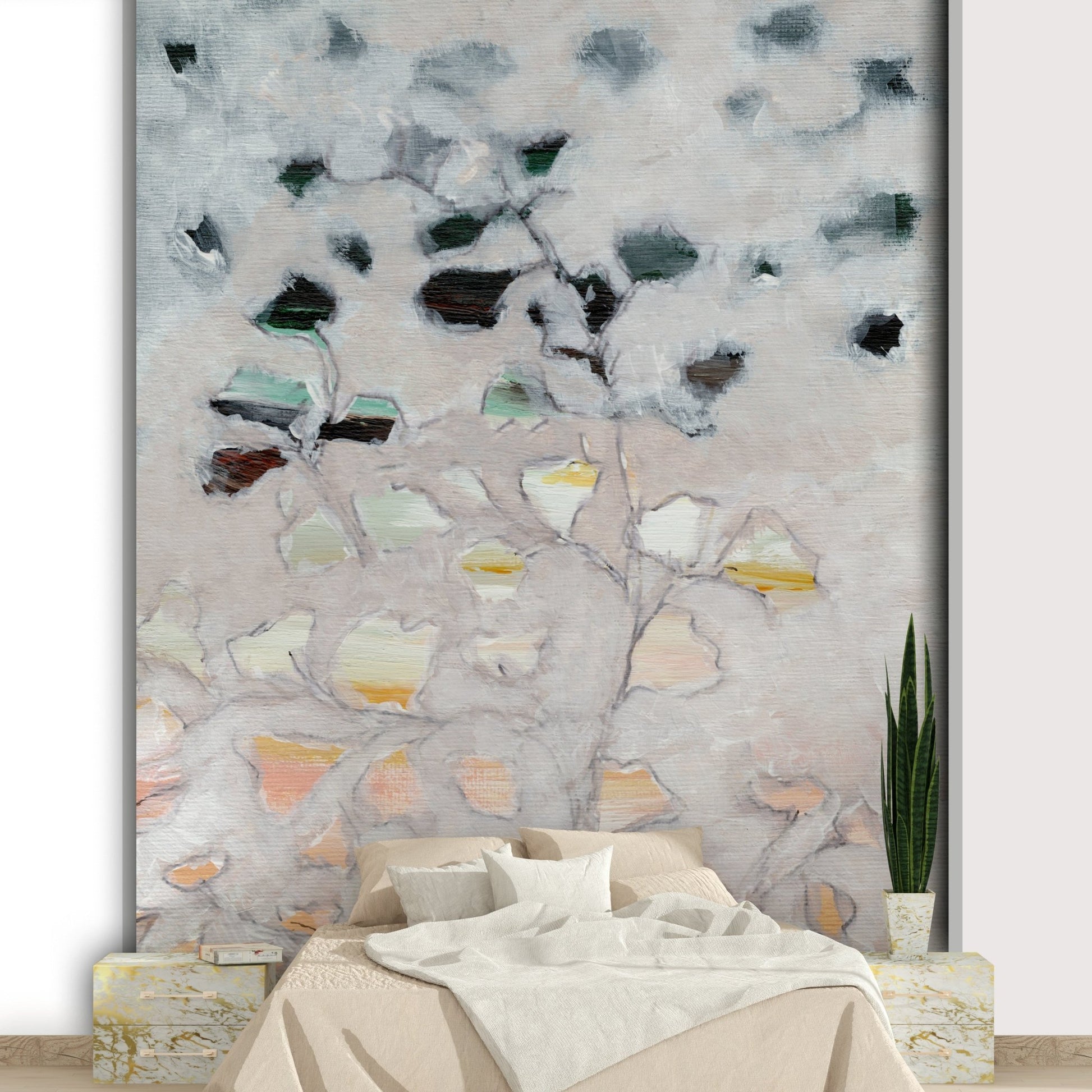 Soft botanical brushstroke wallpaper for walls, GD1080