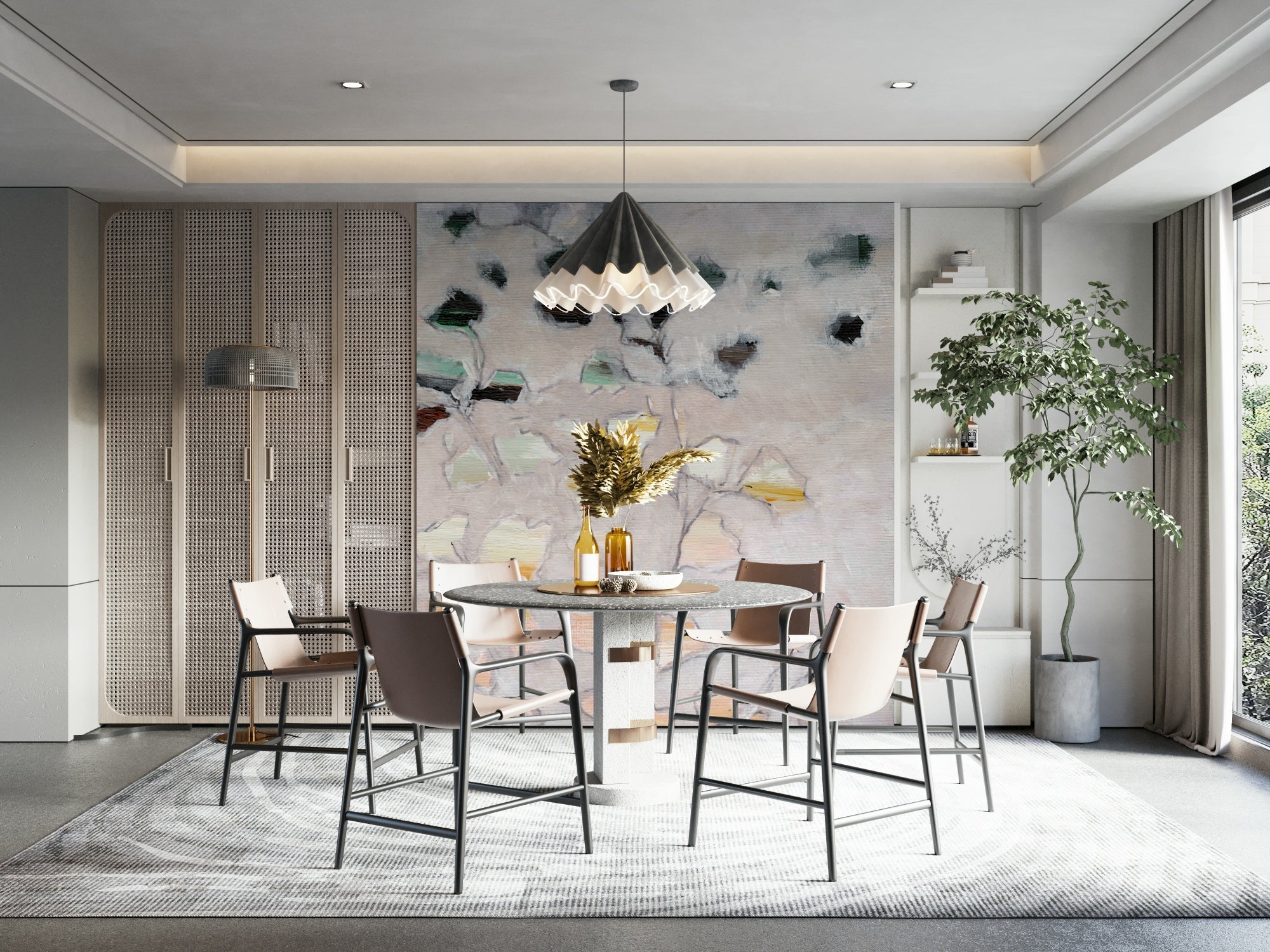 Abstract Painterly Botanicals wall mural on living room wall, GD1080