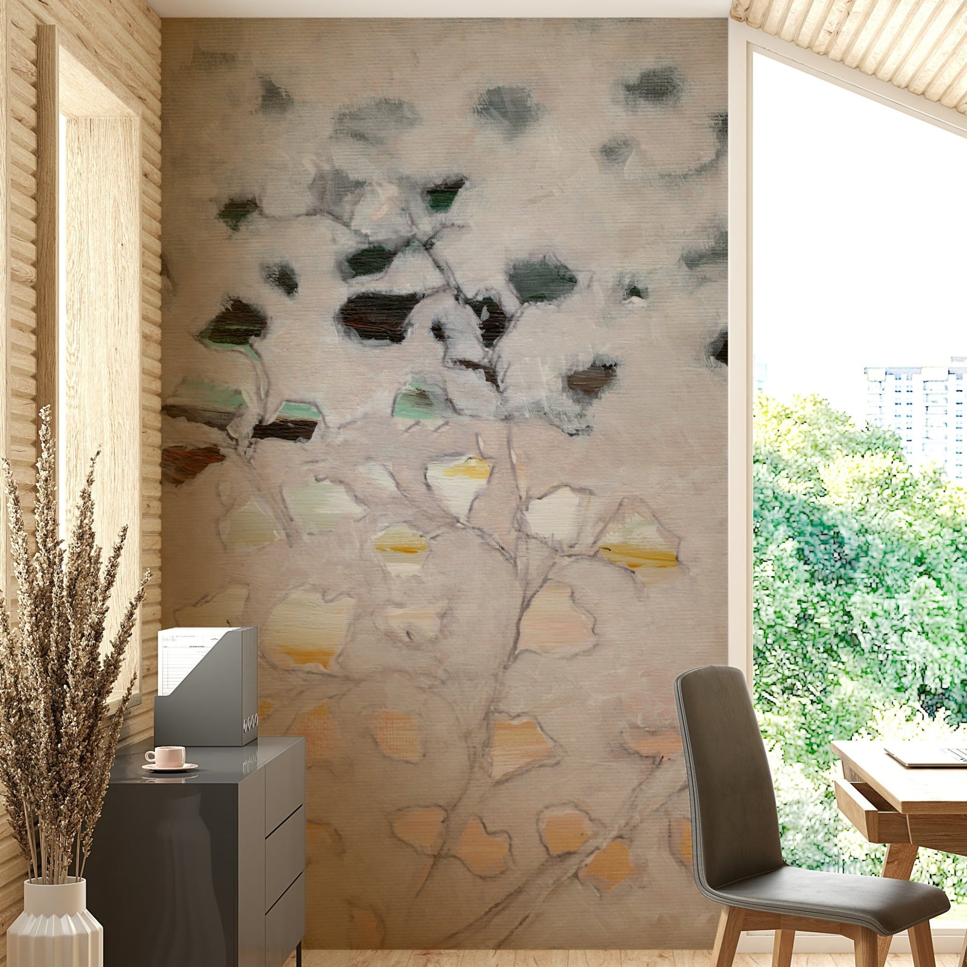 Earth tone abstract botanical design wallpaper, GD1080