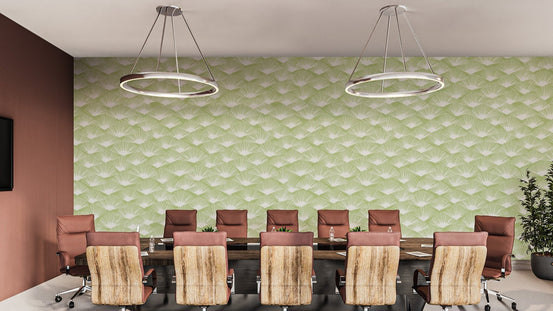 Modern Tropical Fanfare Sage wallpaper for chic, earthy spaces. AN120
