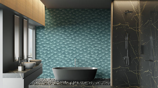 Artistic Tropical Teal Fanfare wallpaper for tropical-themed decor. AN122