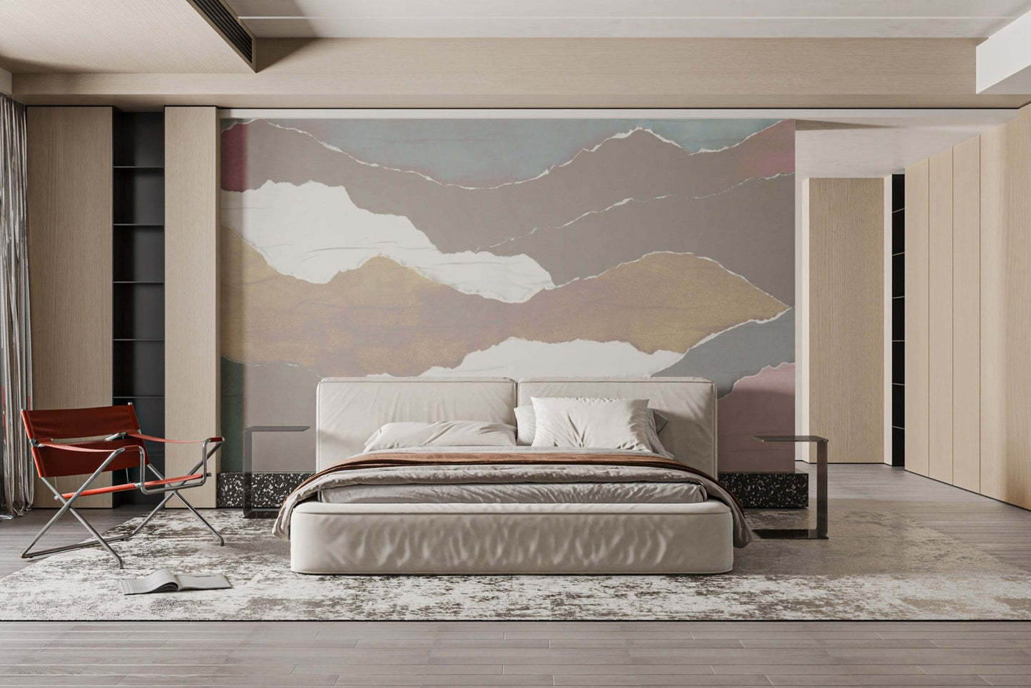 Layered torn paper design in soft tones
