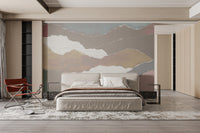 Layered torn paper design in soft tones
