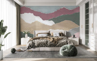 "Torn paper collage wallpaper in muted shades"
