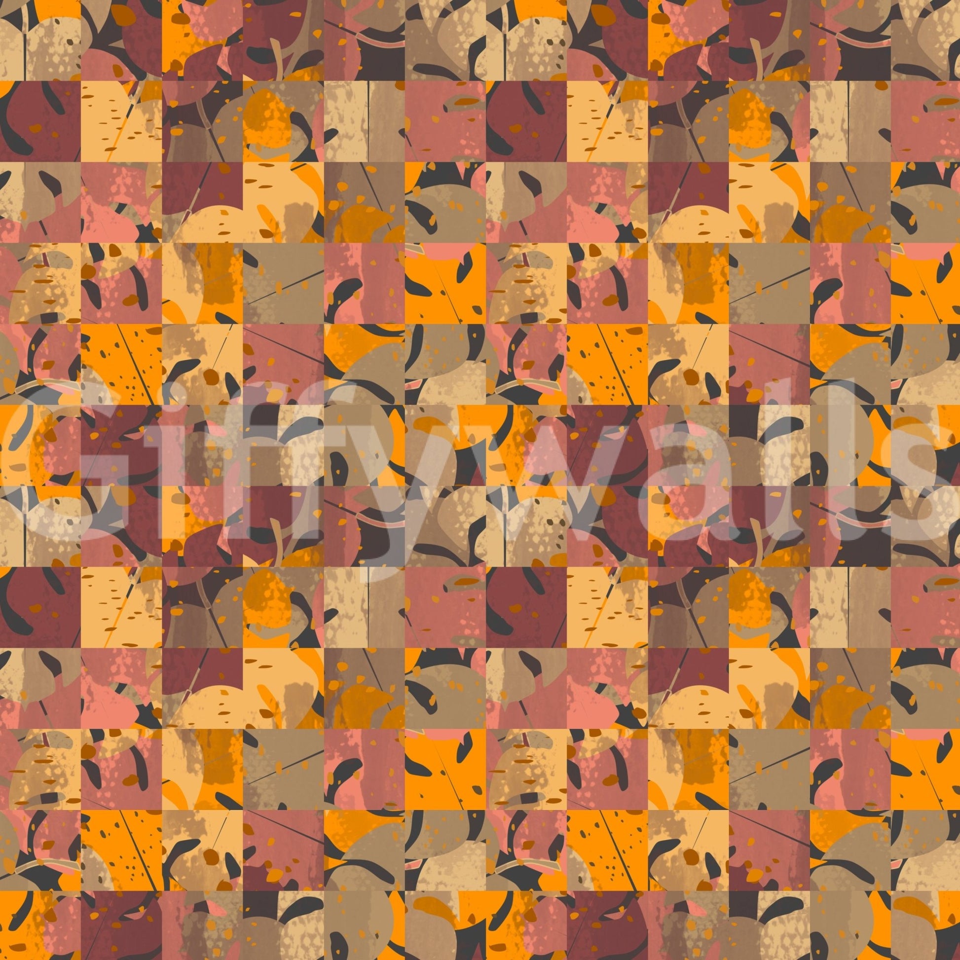 Corner of a hallway showcasing the bold Abstract Patchwork Wall Mural design.