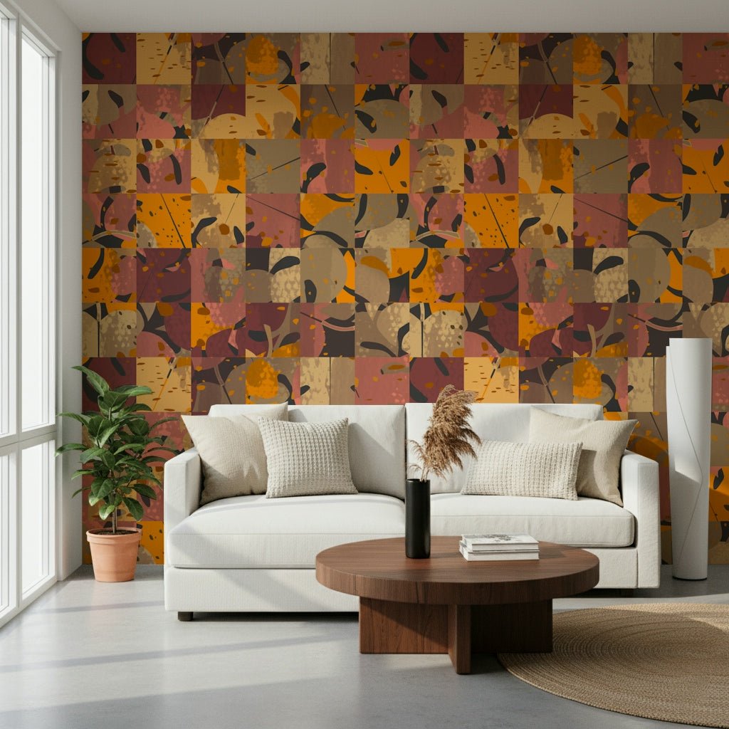 Design layout of the beautiful Abstract Patchwork Wall Mural enhances a studio.