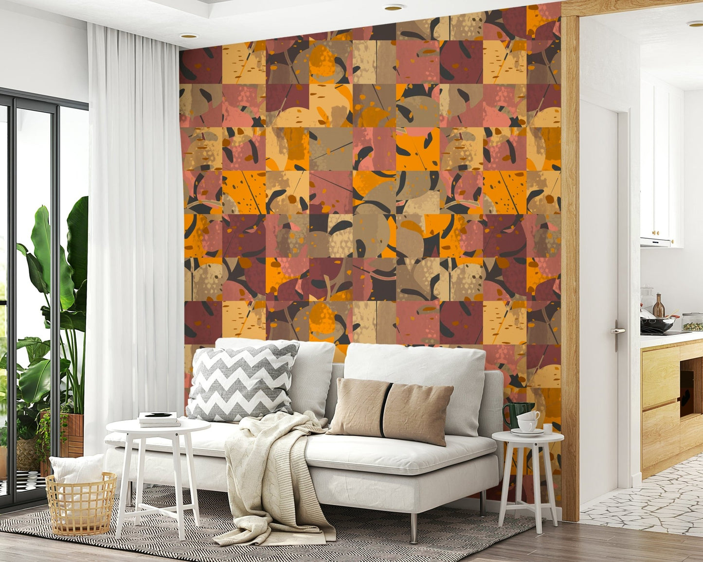 Interlocking shapes detail within the vibrant Abstract Patchwork Wall Mural print.
