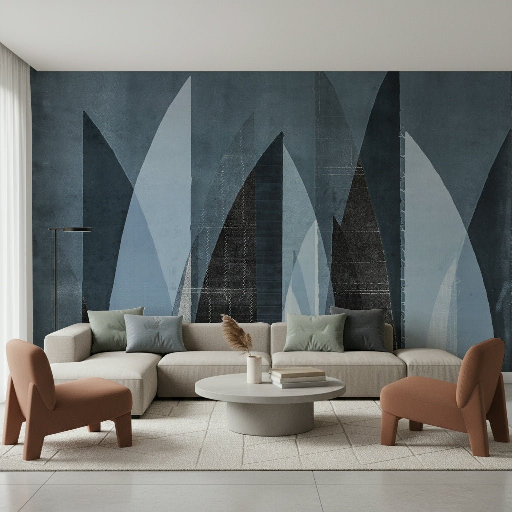 An artistic minimalist form mural for home decor.

