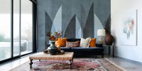 A beautiful modern art wall mural of abstract peaks.

