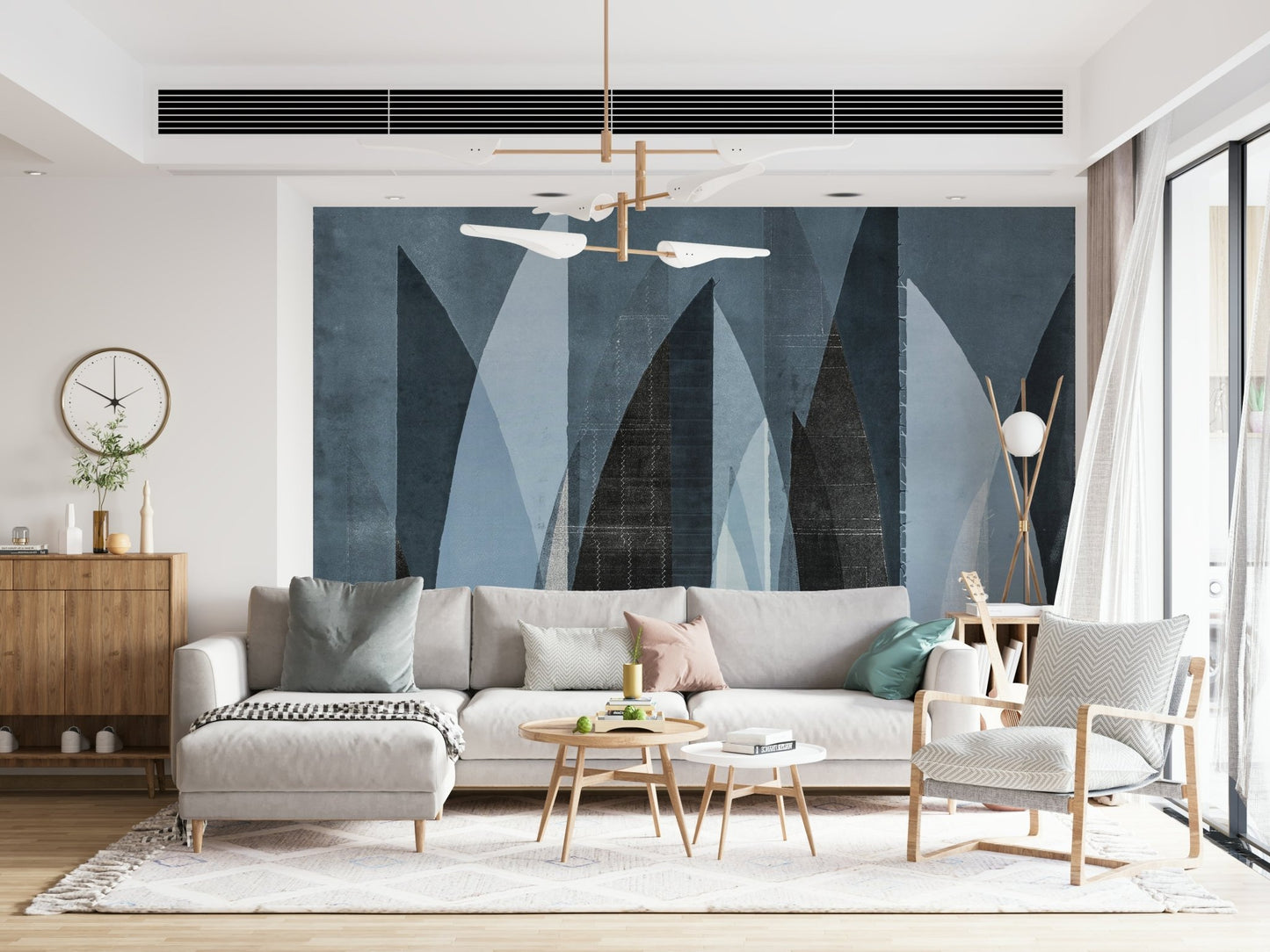 A graceful subtle pattern wall mural in cool, natural tones.


