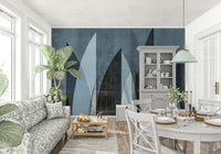 A peaceful geometric design mural on decorative wallpaper.

