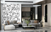 Minimalist portrait wallpaper mural in a contemporary hallway space.