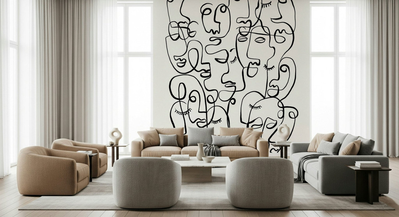 Abstract Portraits Wall Mural wallpaper mural for a minimalist living room.