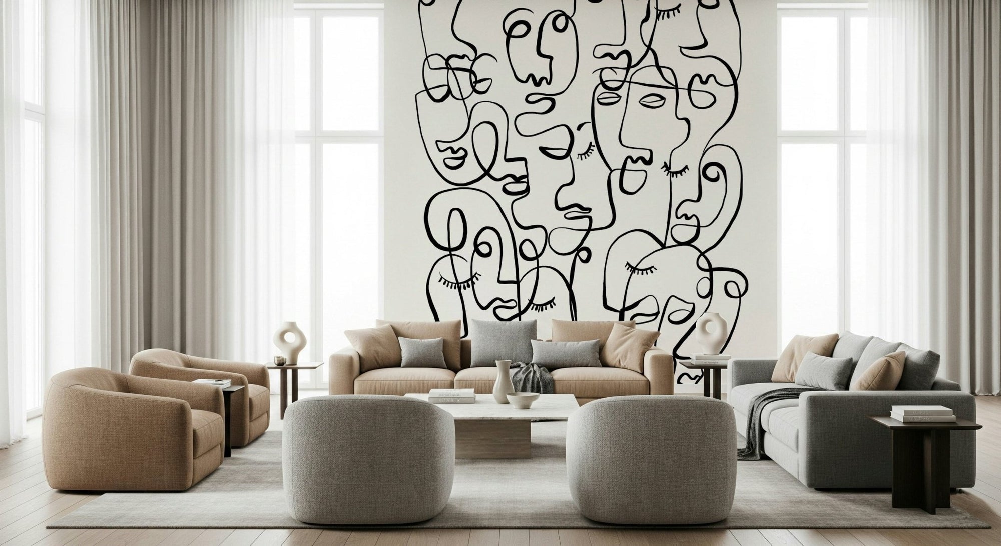 Abstract Portraits Wall Mural wallpaper mural for a minimalist living room., GD7844