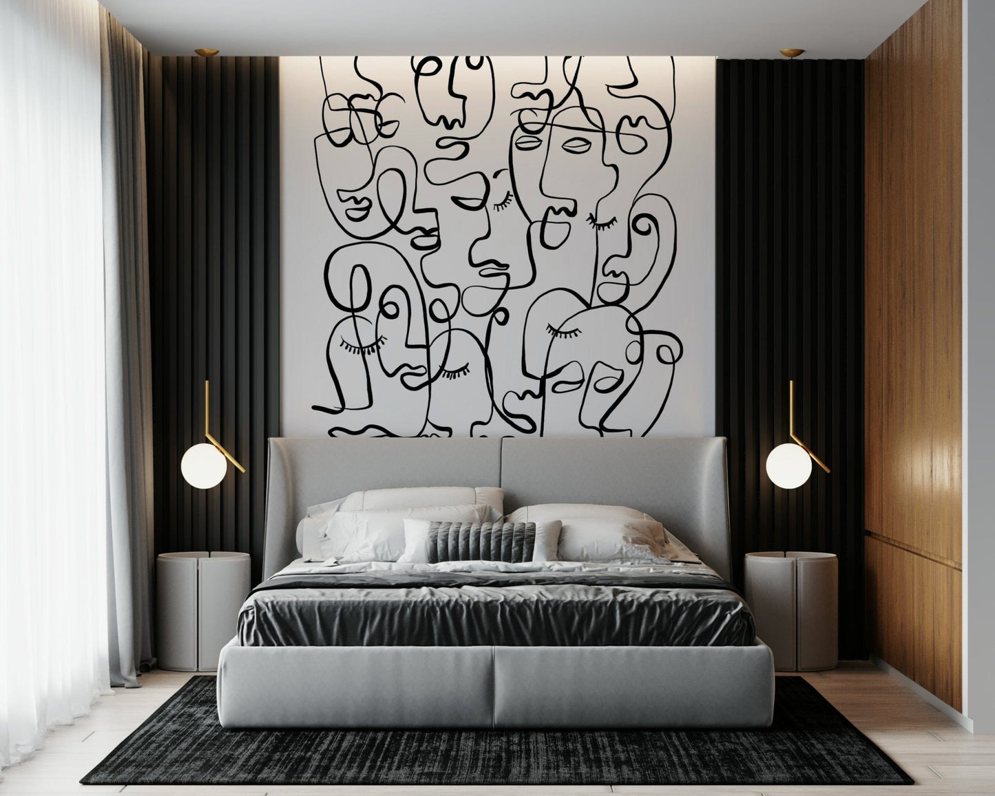 Abstract Portraits Wall Mural wallpaper mural with terracotta colour tones.