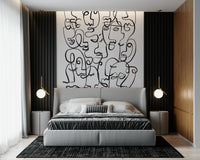 Abstract Portraits Wall Mural wallpaper mural with terracotta colour tones.