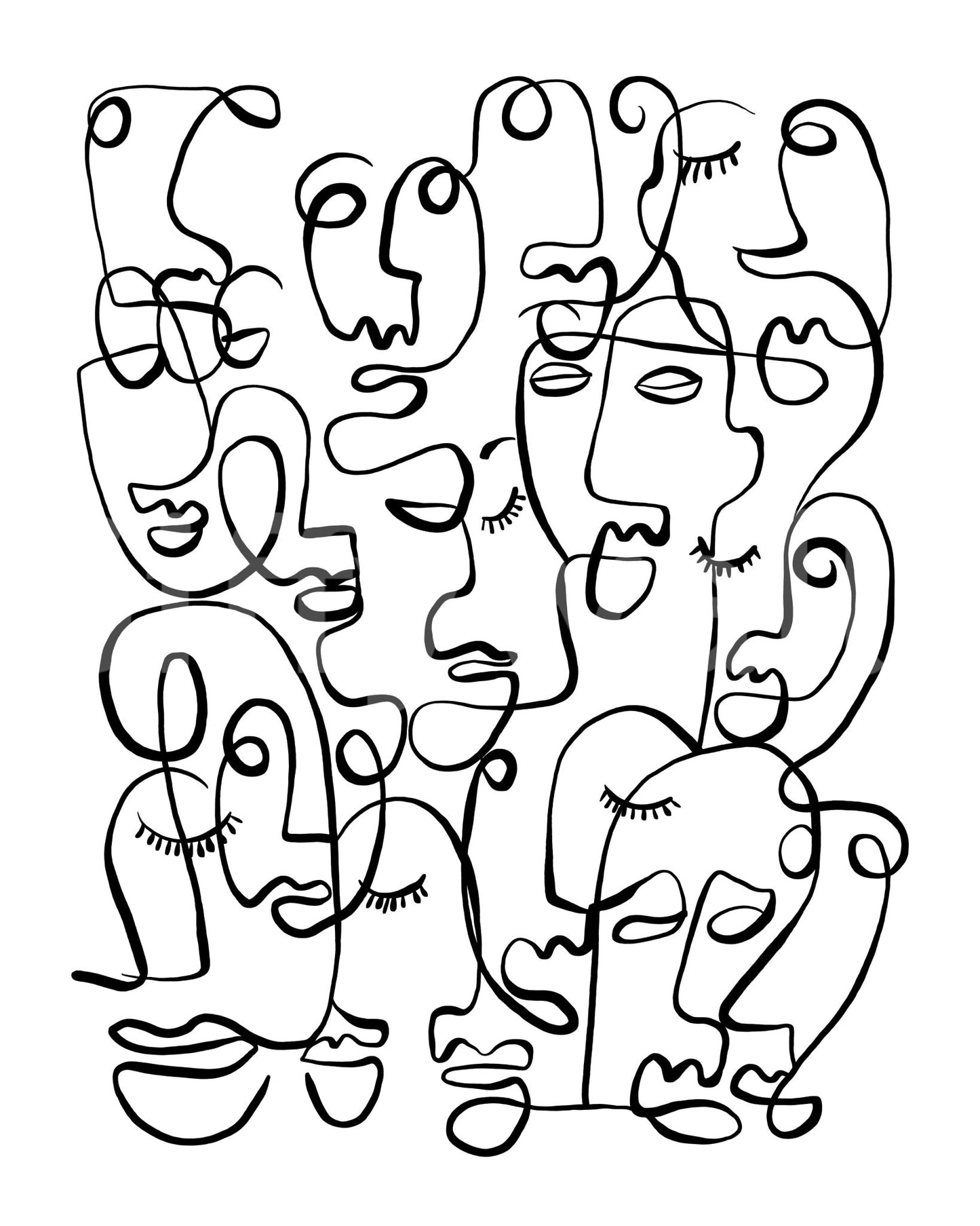 Abstract Portraits Wall Mural wallpaper mural in neutral beige and black.