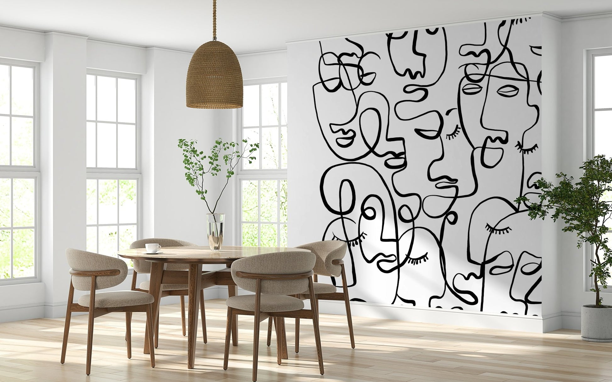 Artistic silhouette wallpaper mural for a stylish flat lounge area.