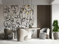 Modern face sketch wallpaper mural for a guest room accent wall.