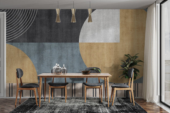 Bold retro geometric abstract wall mural, C164