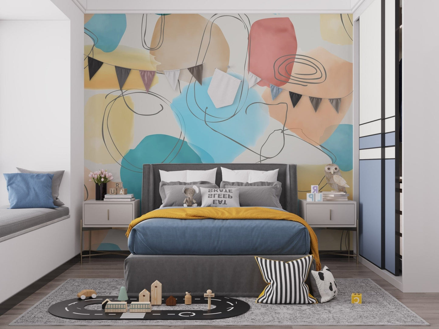 Hand-painted abstract shapes in watercolor wallpaper