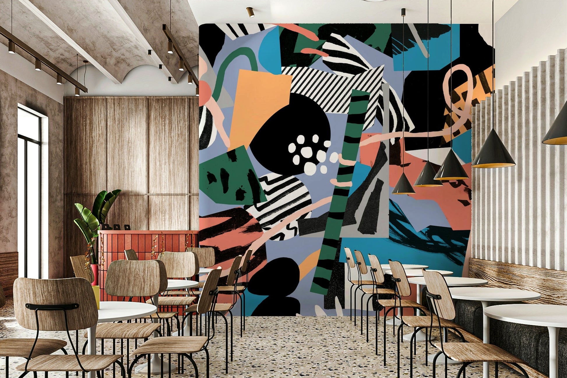 An artistic minimalist design mural for home decor.