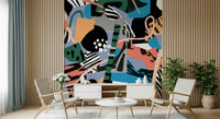 An artistic abstract block mural on minimalist wallpaper.