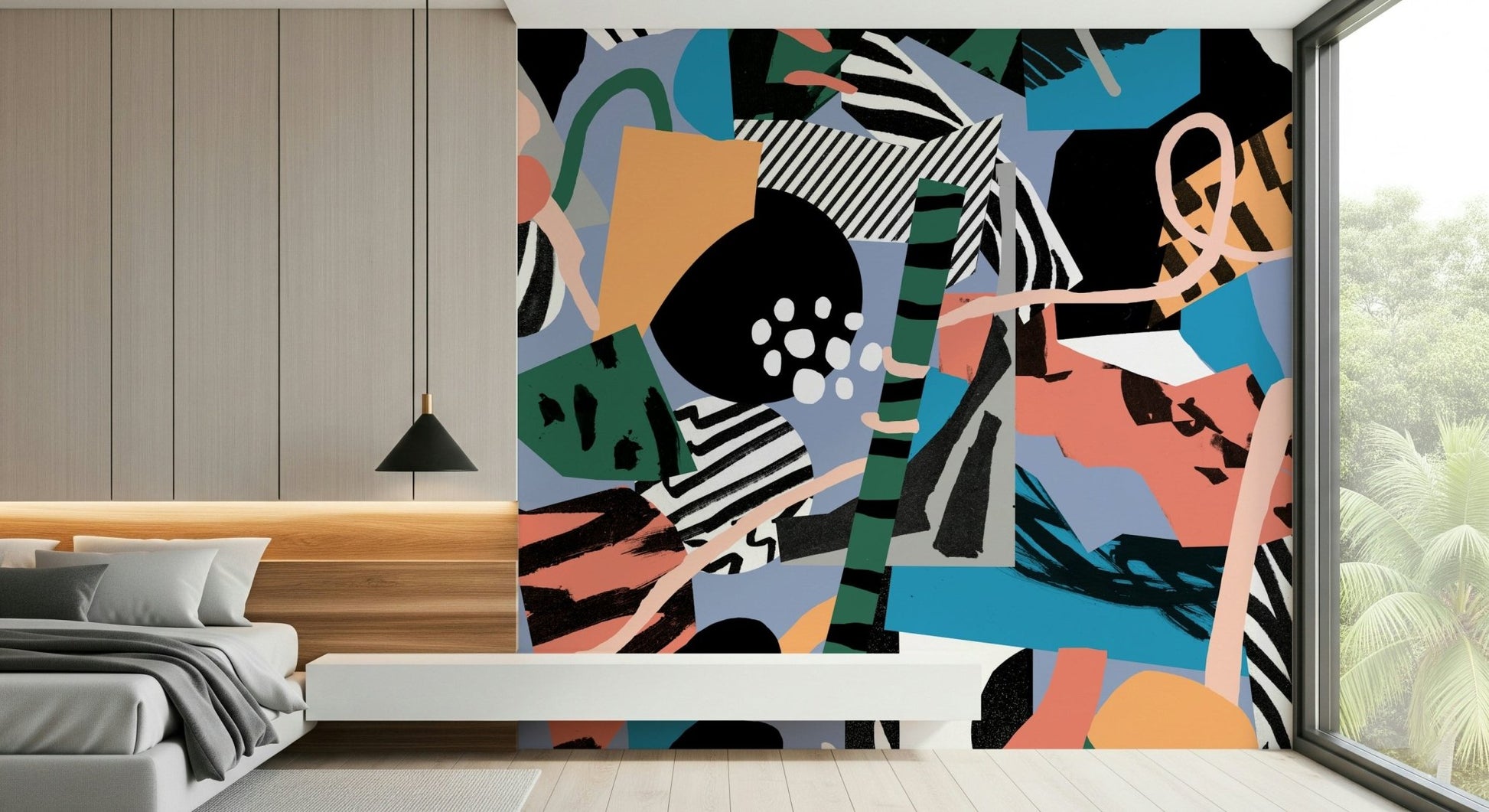 A beautiful modern art wall mural for a living room.