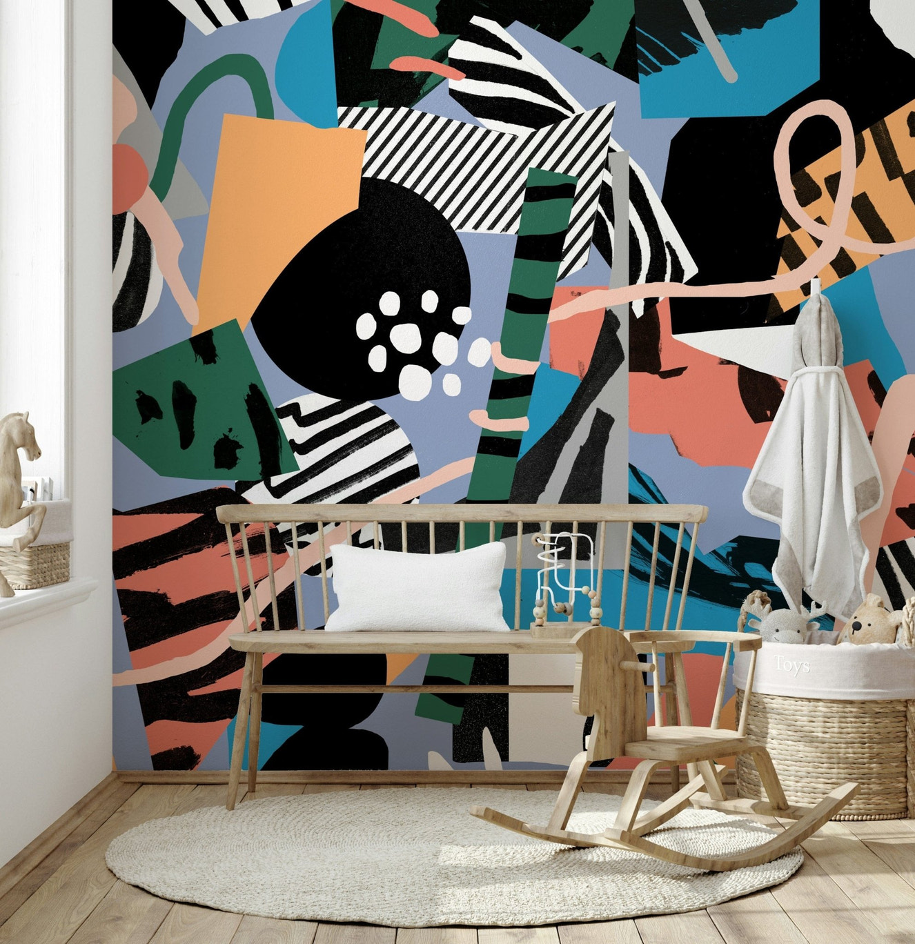 A beautiful abstract shape wallpaper mural with geometric forms.