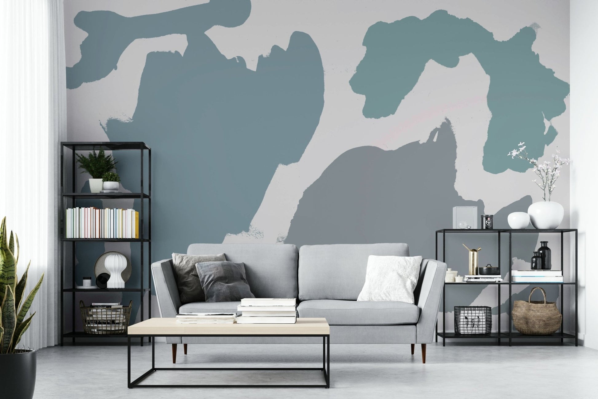 Soft coastal pattern wallpaper in calm hues

