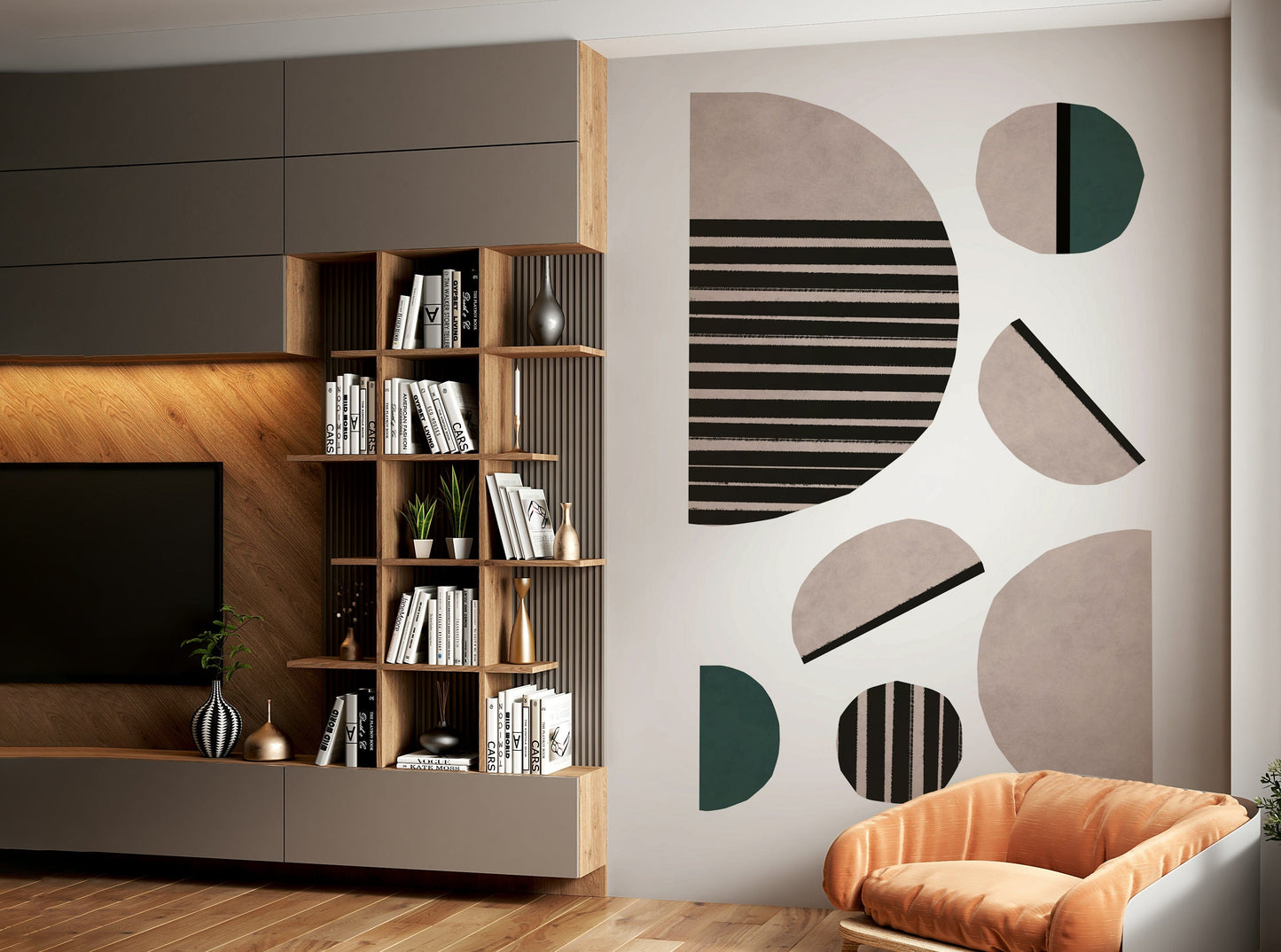 Beige and black abstract wall art

