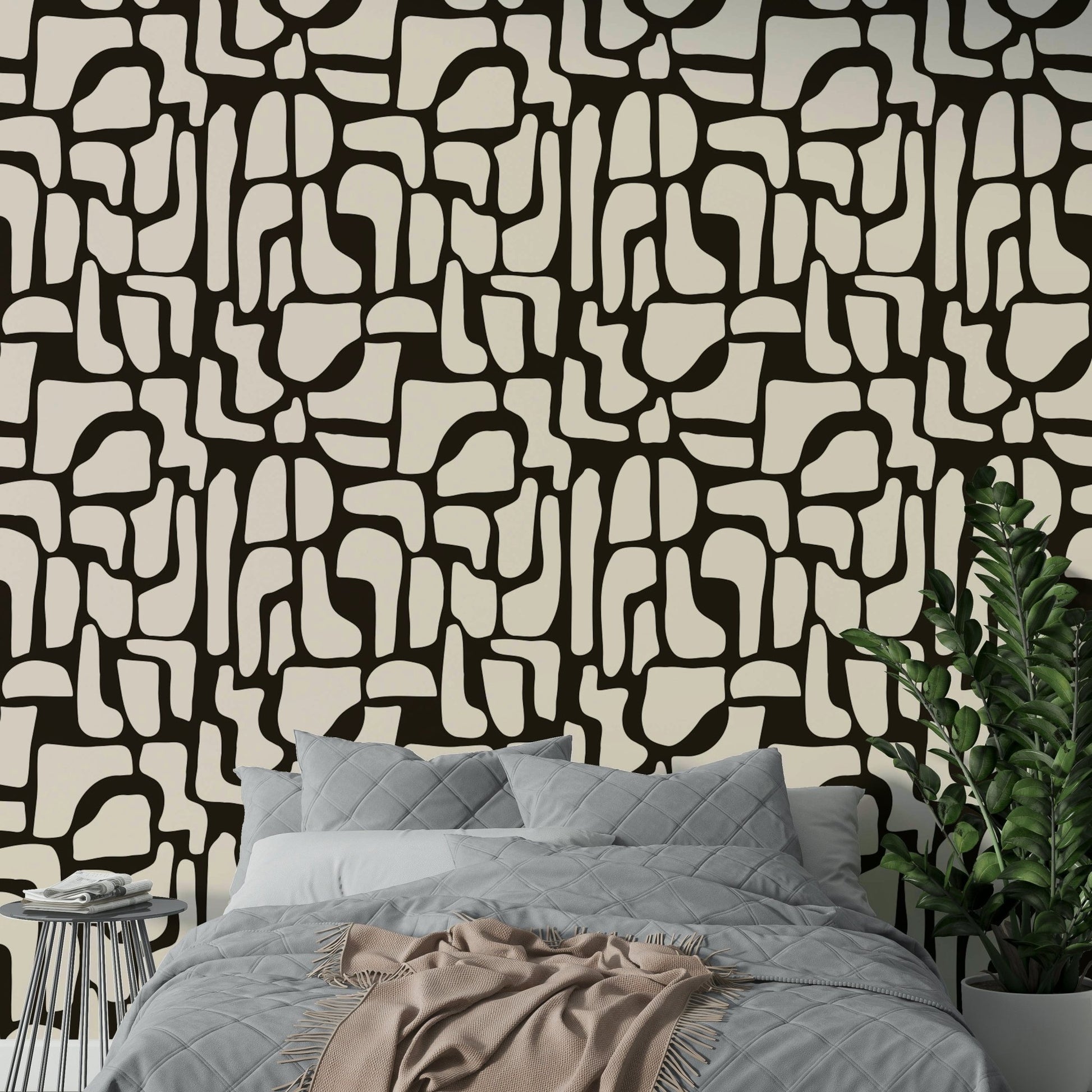 Abstract gray and white wall mural.
