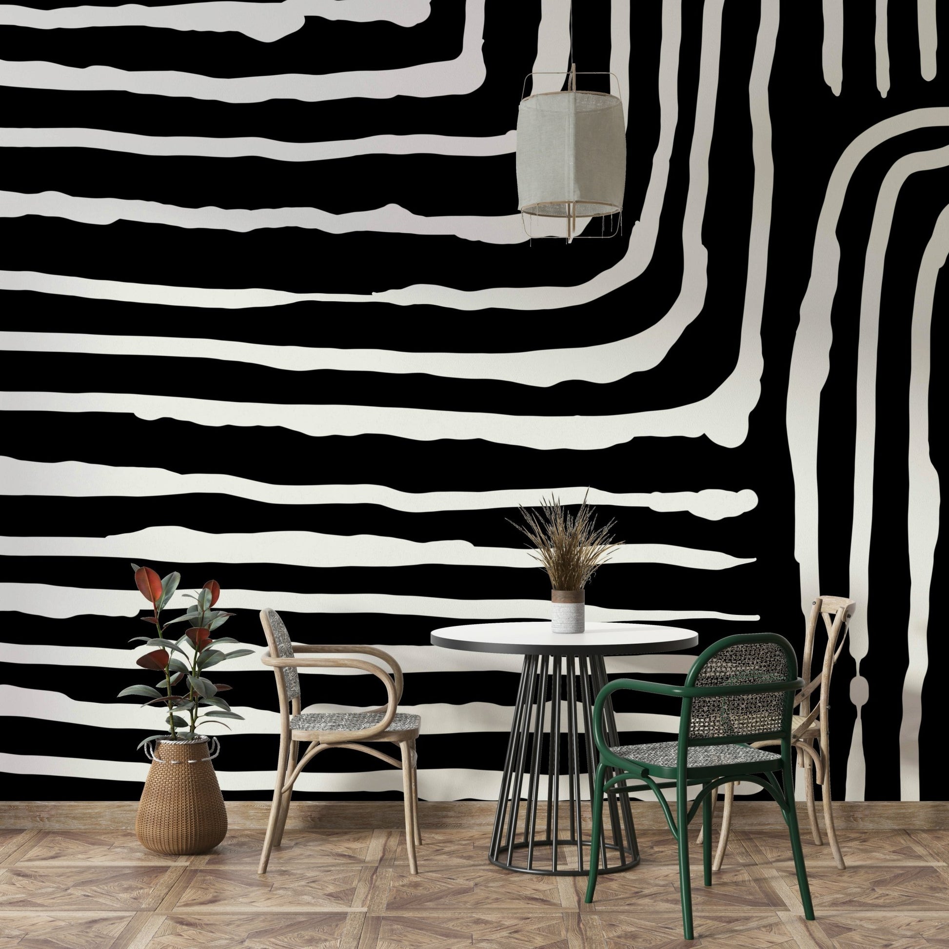Neutral and black stripe mural

