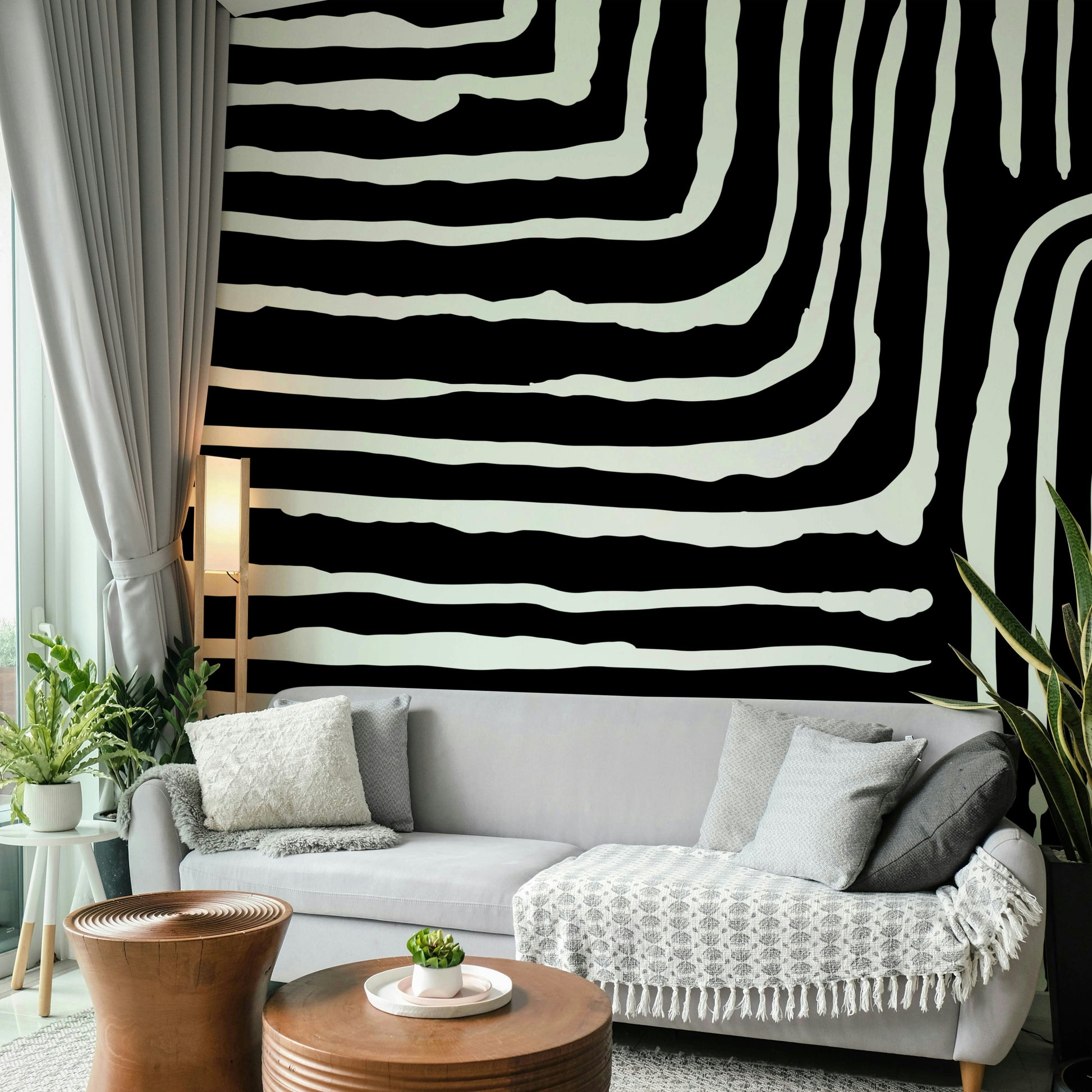 Creative stripe wall mural look

