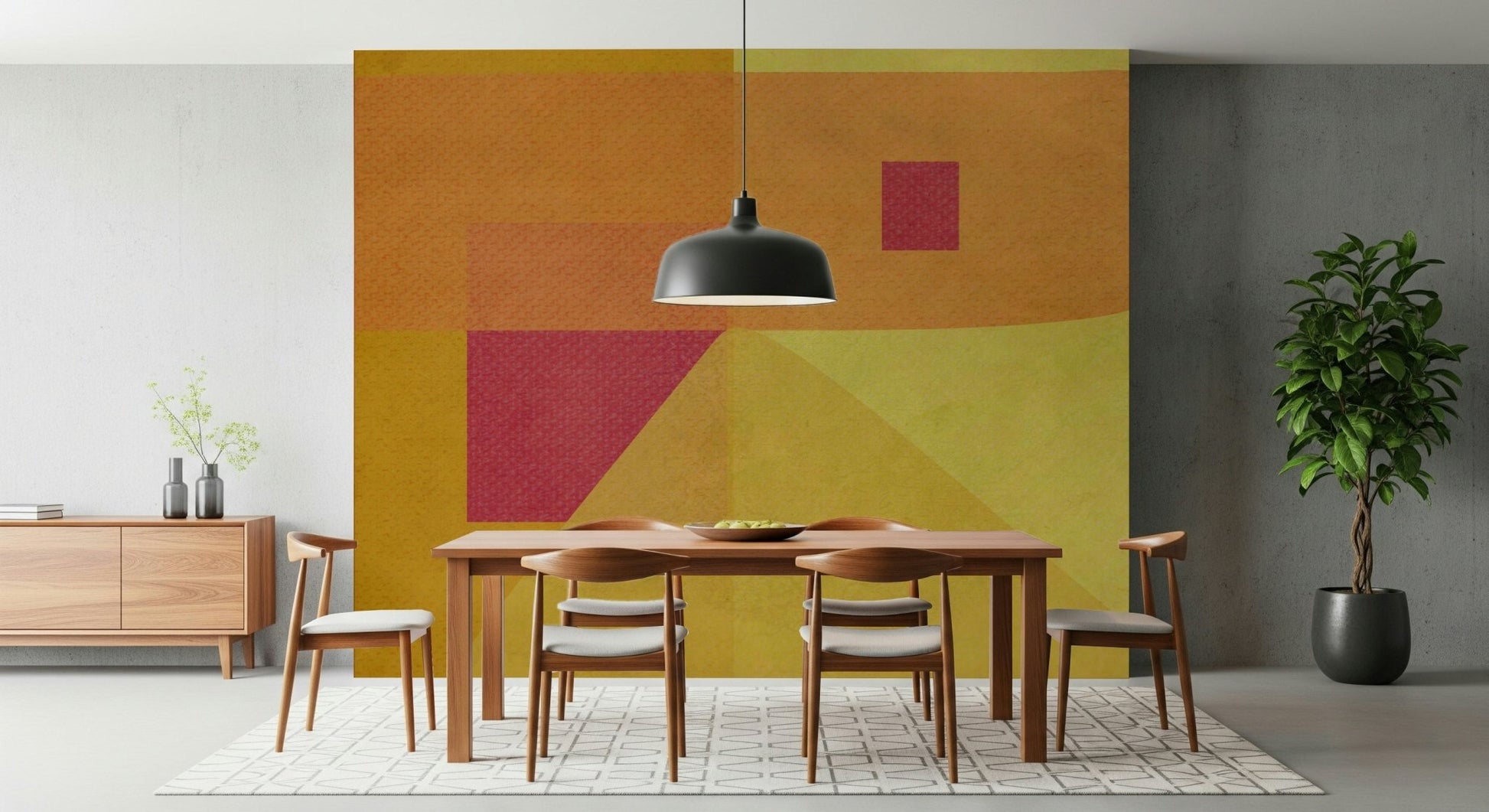 Contemporary living room highlighting the peel and stick Abstract Study in Yellow Wall Mural.