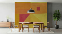 Contemporary living room highlighting the peel and stick Abstract Study in Yellow Wall Mural.