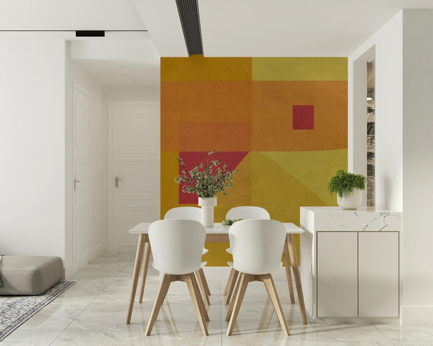 Corner of a creative space featuring the beautiful Abstract Study in Yellow Wall Mural.
