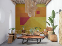 Bedroom feature accent wall showcasing the Abstract Study in Yellow Wall Mural.