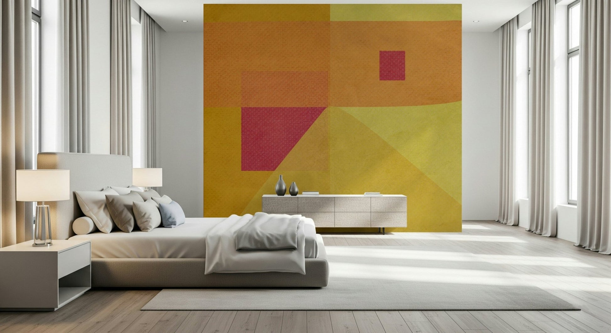 Brushstroke texture detail in the vibrant Abstract Study in Yellow Wall Mural.