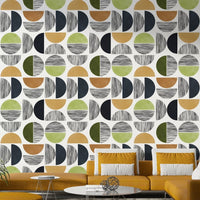 A wall mural with an abstract design.

