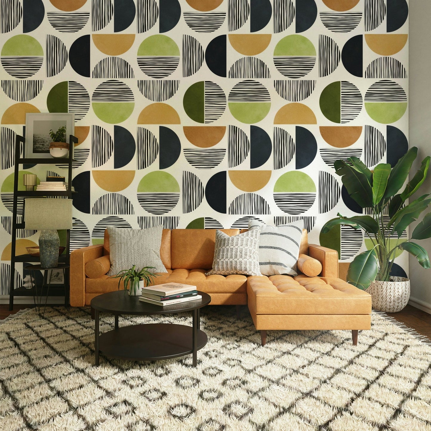 The shapes are geometric and fluid.

