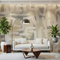 Modern living room featuring a grey Abstract Terrain wallpaper.