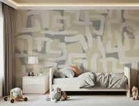 Abstract Terrain wall mural showcasing topographic lines in a home office.