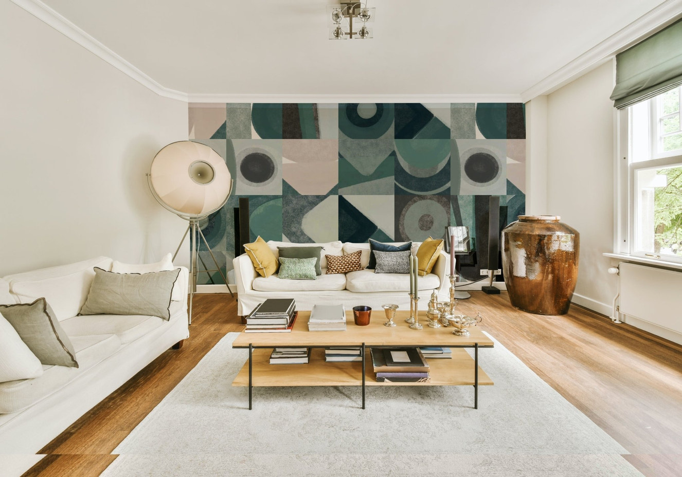 A beautiful abstract tile wallpaper mural for a modern home.